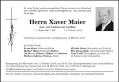 Traueranzeige Xaver Maier
