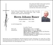 Traueranzeige Johann Bauer