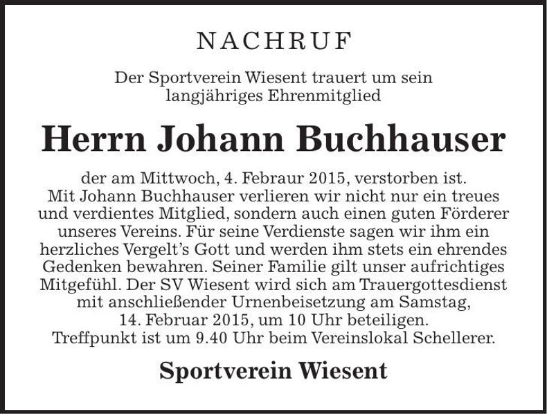 Traueranzeige Johann Buchhauser