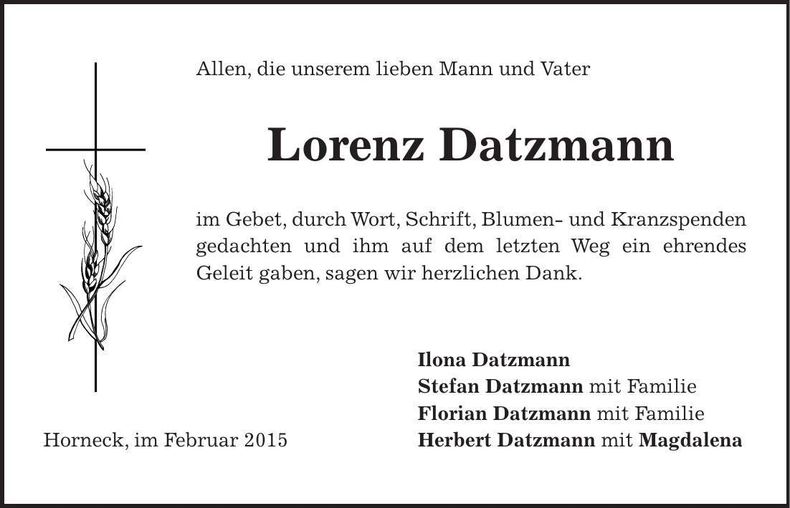 Traueranzeige Lorenz Datzmann