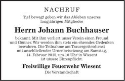 Traueranzeige Johann Buchhauser
