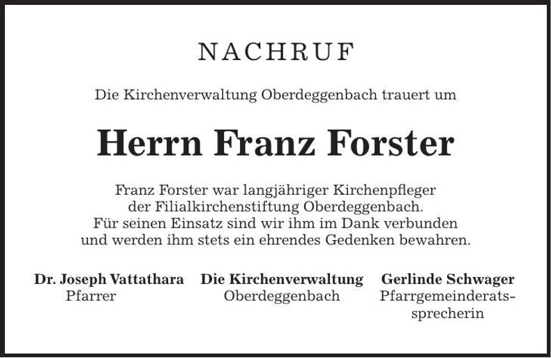 Traueranzeige Franz Forster