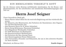 Traueranzeige Josef Seigner