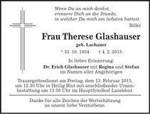 Traueranzeige Therese Glashauser