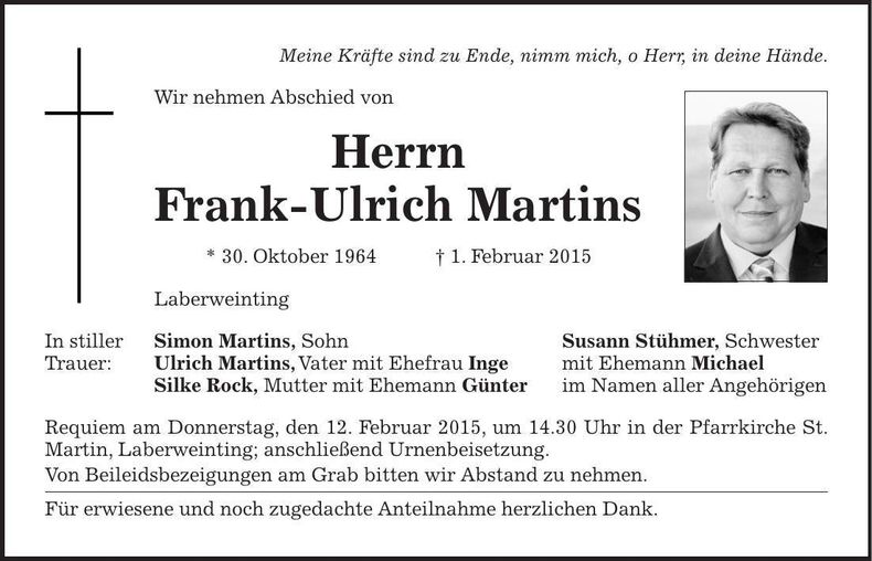Traueranzeige Frank-Ulrich Martins