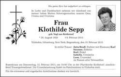 Traueranzeige Sepp Klothilde