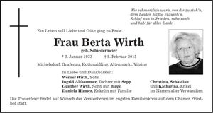 Traueranzeige Berta Wirth