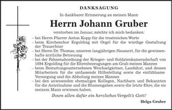 Traueranzeige Johann Gruber