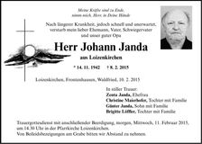 Traueranzeige Johann Janda