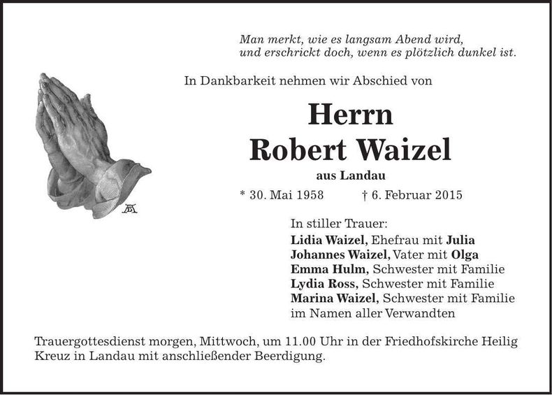 Traueranzeige Robert Waizel