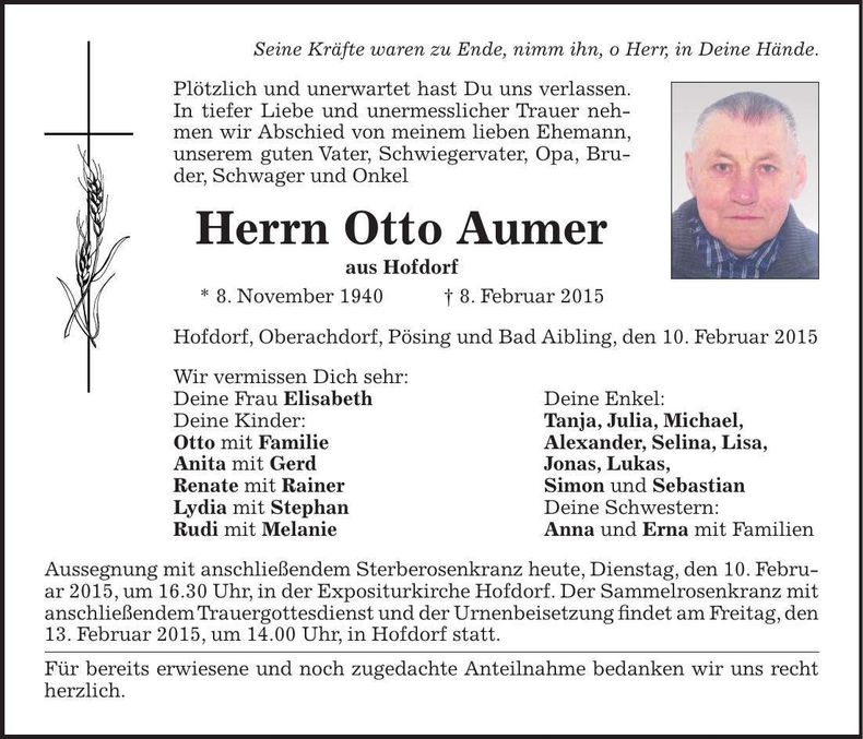 Traueranzeige Otto Aumer