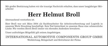 Traueranzeige Helmut Broll