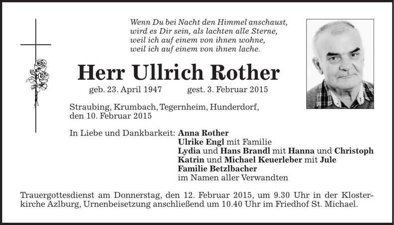 Traueranzeige Ullrich Rother