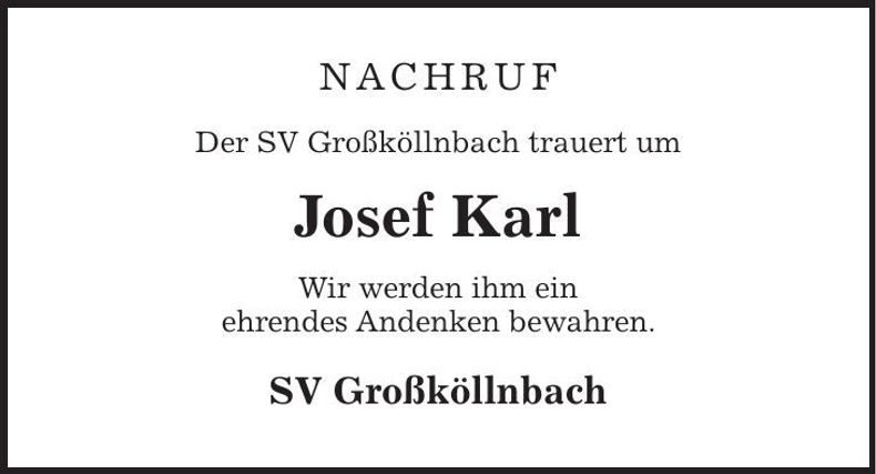 Traueranzeige Josef Karl
