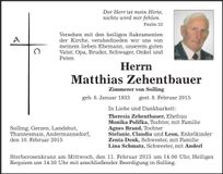 Traueranzeige Matthias Zehentbauer