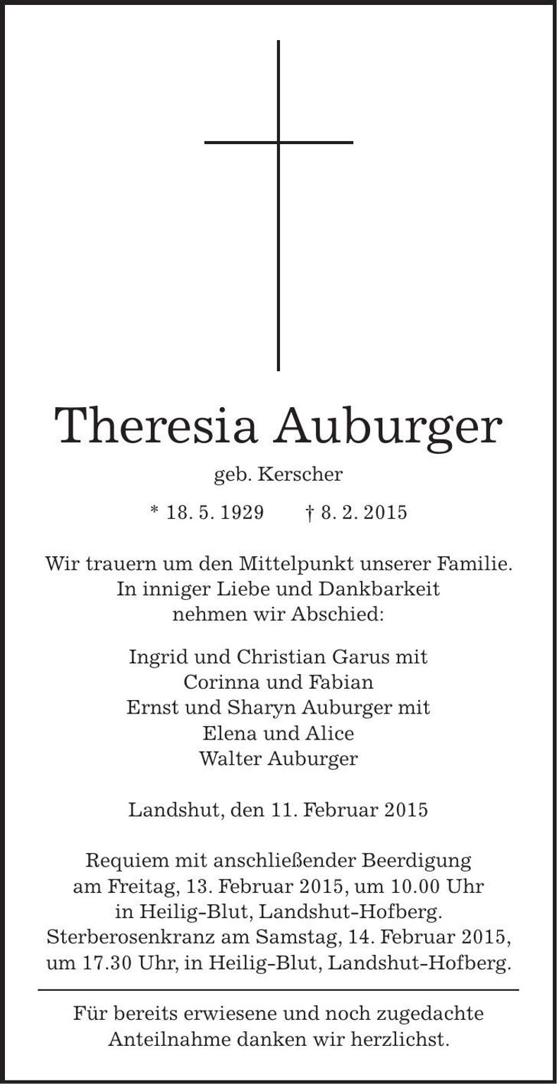 Traueranzeige Theresia Auburger