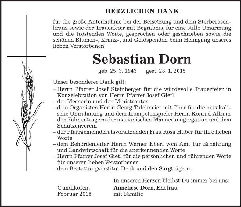 Traueranzeige Sebastian Dorn