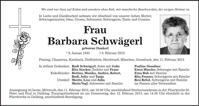 Traueranzeige Barbara Schwägerl