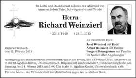Traueranzeige Richard Weinzierl