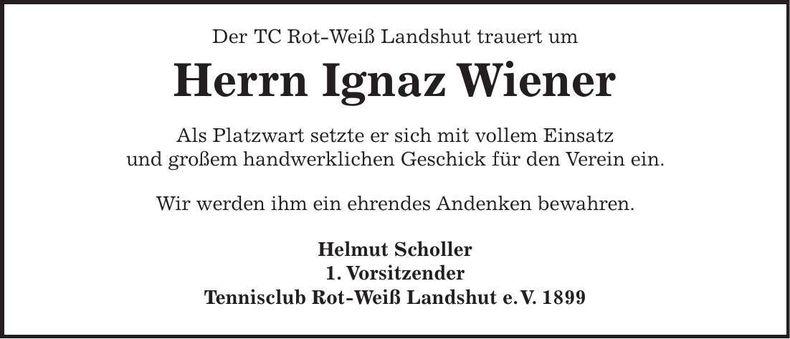 Traueranzeige Ignaz Wiener