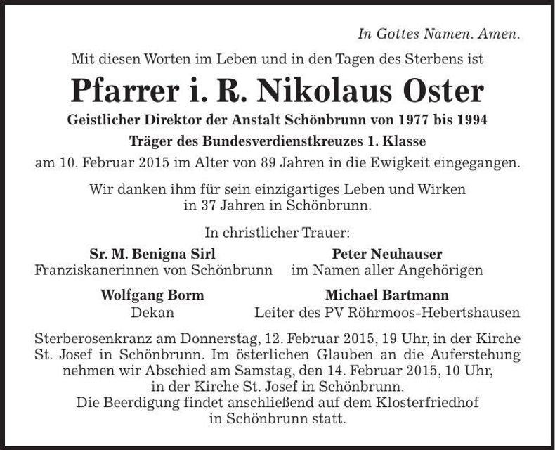 Traueranzeige Nikolaus Oster
