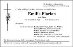 Traueranzeige Emelie Florian