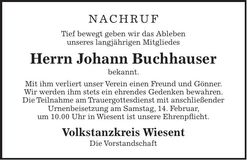 Traueranzeige Johann Buchhauser