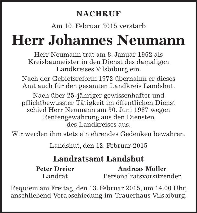 Traueranzeige Johannes Neumann