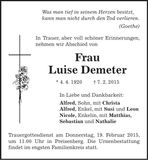 Traueranzeige Luise Demeter