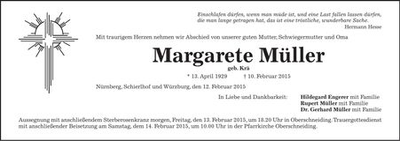 Traueranzeige Margarete Müller