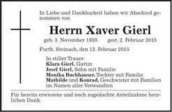 Traueranzeige Xaver Gierl