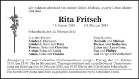 Traueranzeige Rita Fritsch