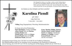 Traueranzeige Karolina Piendl