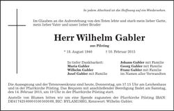 Traueranzeige Wilhelm Gabler