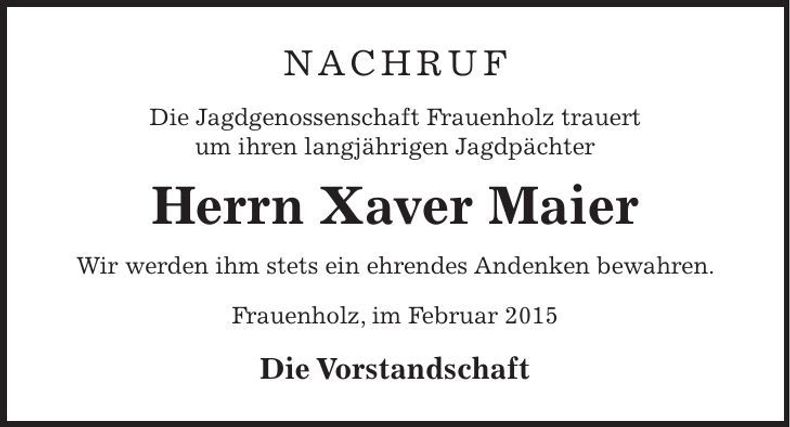 Traueranzeige Xaver Maier