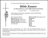 Traueranzeige Hilde Zauner