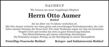 Traueranzeige Otto Aumer