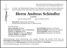 Traueranzeige Andreas Schindler