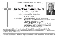 Traueranzeige Sebastian Winklmeier