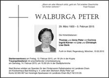 Traueranzeige Walburga Peter