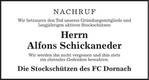 Traueranzeige Alfons Schickaneder