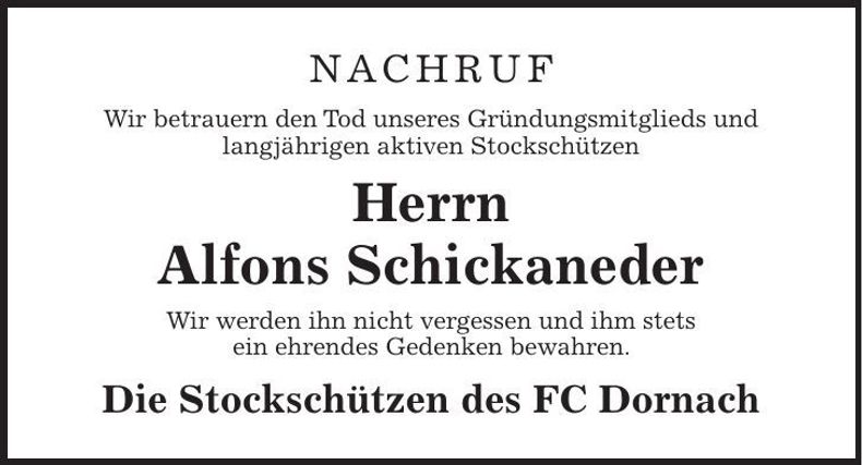 Traueranzeige Alfons Schickaneder