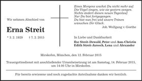 Traueranzeige Erna Streit