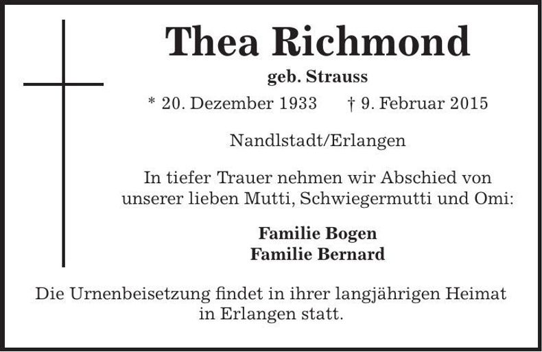 Traueranzeige Thea Richmond