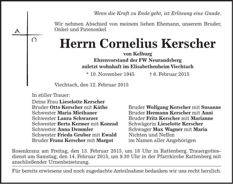Traueranzeige Cornelius Kerscher