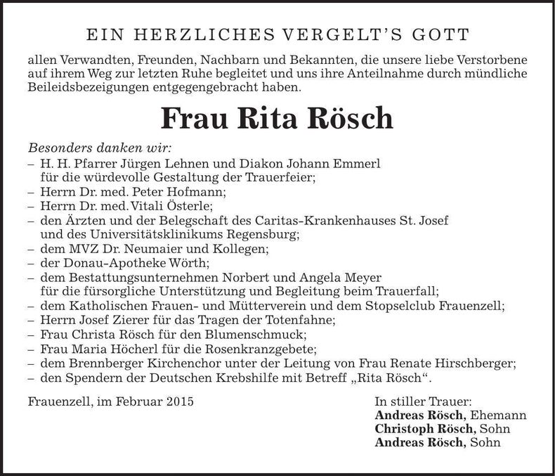 Traueranzeige Rita Rösch