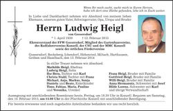 Traueranzeige Ludwig Heigl
