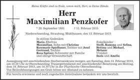 Traueranzeige Maximilian Penzkofer