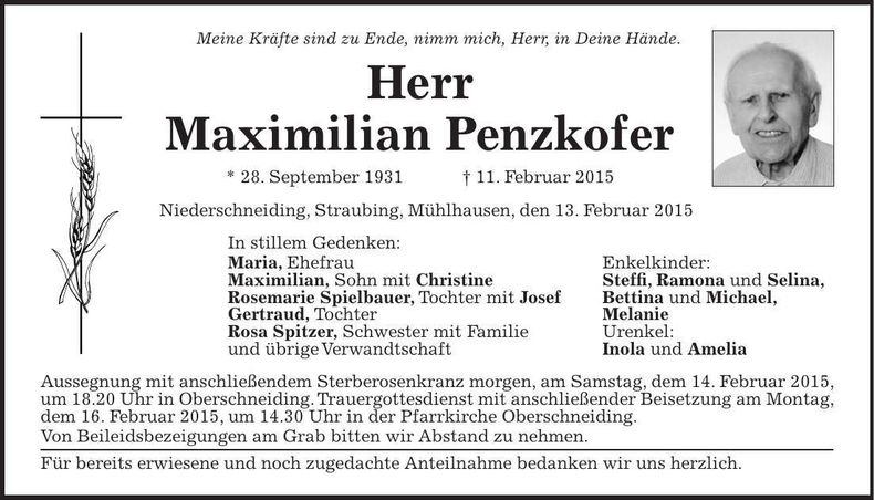Traueranzeige Maximilian Penzkofer