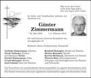 Traueranzeige Günter Zimmermann